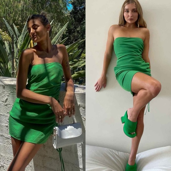 SNDYS X MOLLY KING Green Strapless Ruched Tie Side‎ Slit Sleeveless Mini Dress 6 - Picture 6 of 16